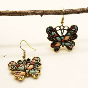 Boho Multicolor Butterfly Drop Earrings
